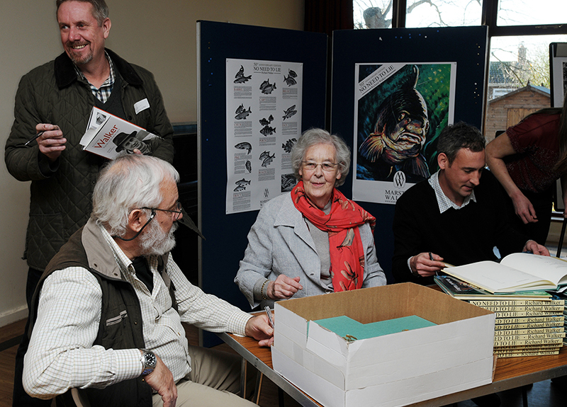 Anthony Chillingworth getting his copy of Richard Walker - Biography of An Angling Legend by Barrie Rickards - Medlar Press. www.medlarpress.com / Simon, Pat and Robert Walker